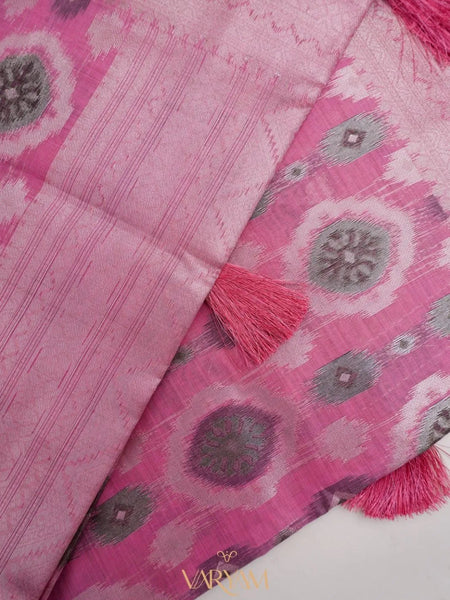 Ikkat Cotton Pink Saree