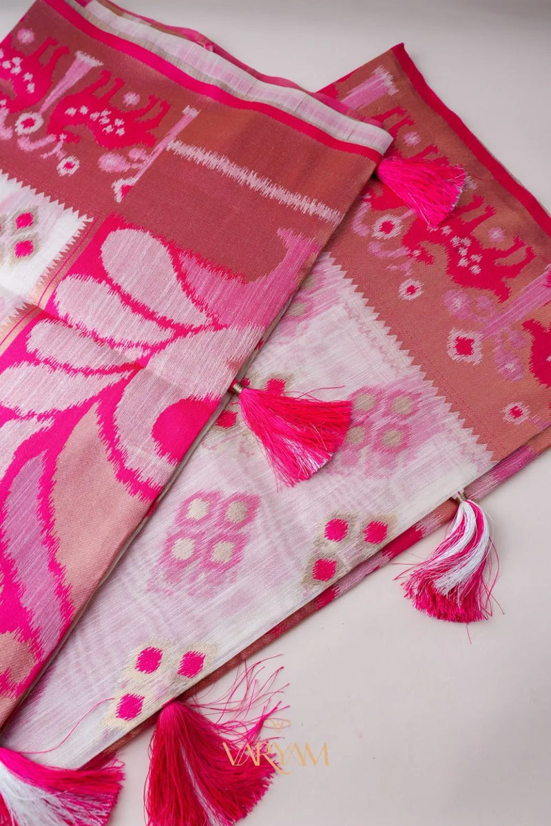 Patola Linen Cream Pink Saree