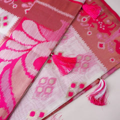 Patola Linen Cream Pink Saree