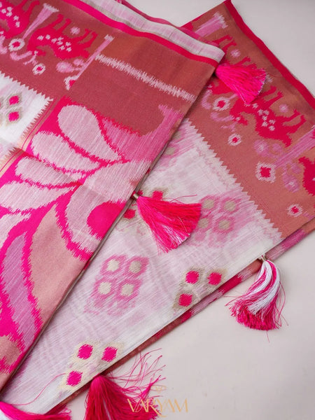 Patola Linen Cream Pink Saree