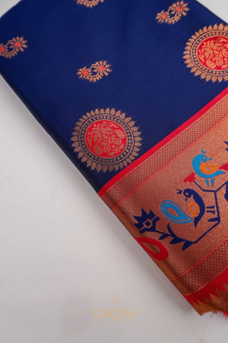 Satrangi Banarsi Dark Blue Soft Silk Zari Saree