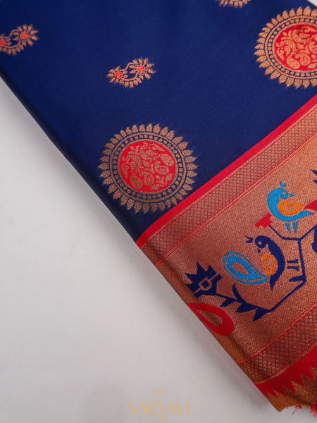 Satrangi Banarsi Dark Blue Soft Silk Zari Saree