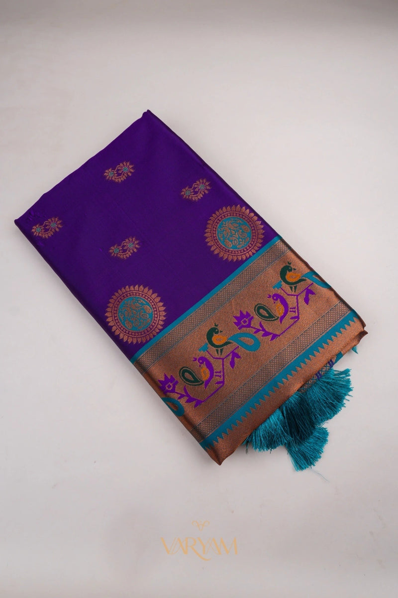 Satrangi Banarsi Purple Soft Silk Zari Saree