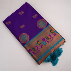 Satrangi Banarsi Purple Soft Silk Zari Saree