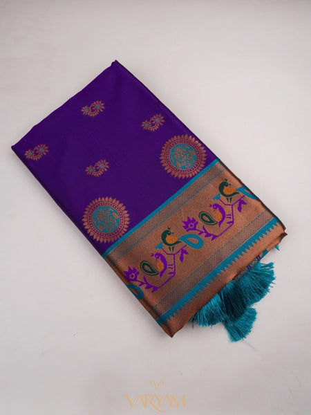 Satrangi Banarsi Purple Soft Silk Zari Saree