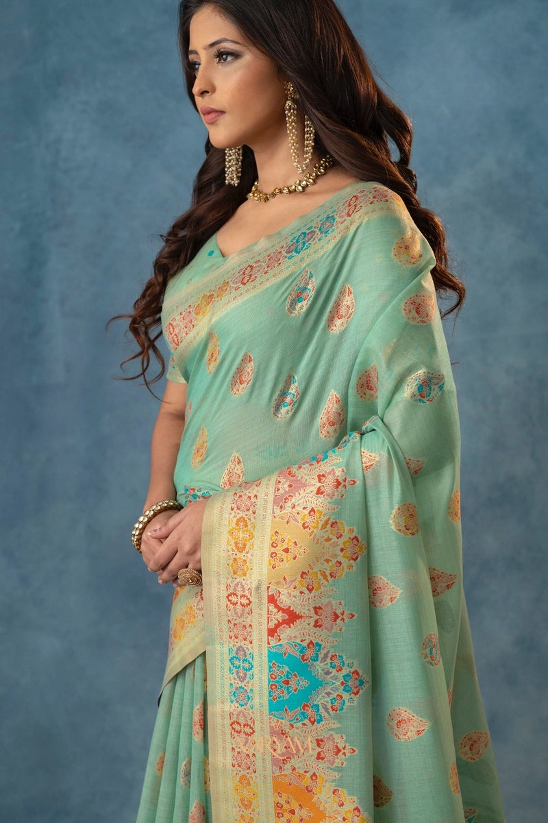 Meenakari Cotton Mint Saree