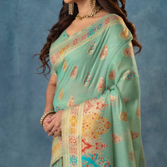 Meenakari Cotton Mint Saree