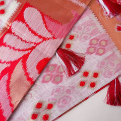 Patola Linen Cream Red Saree