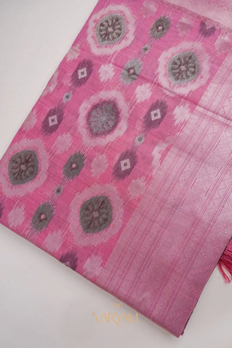 Ikkat Cotton Pink Saree