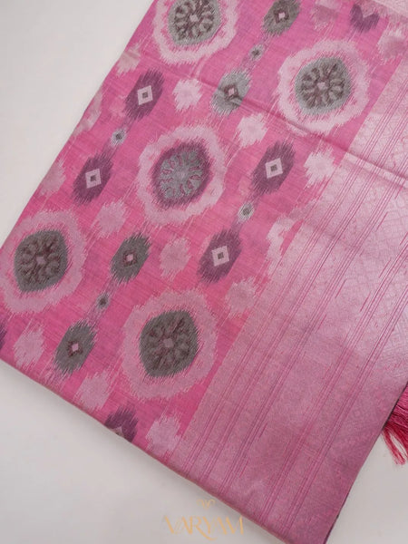 Ikkat Cotton Pink Saree