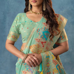 Meenakari Cotton Mint Saree