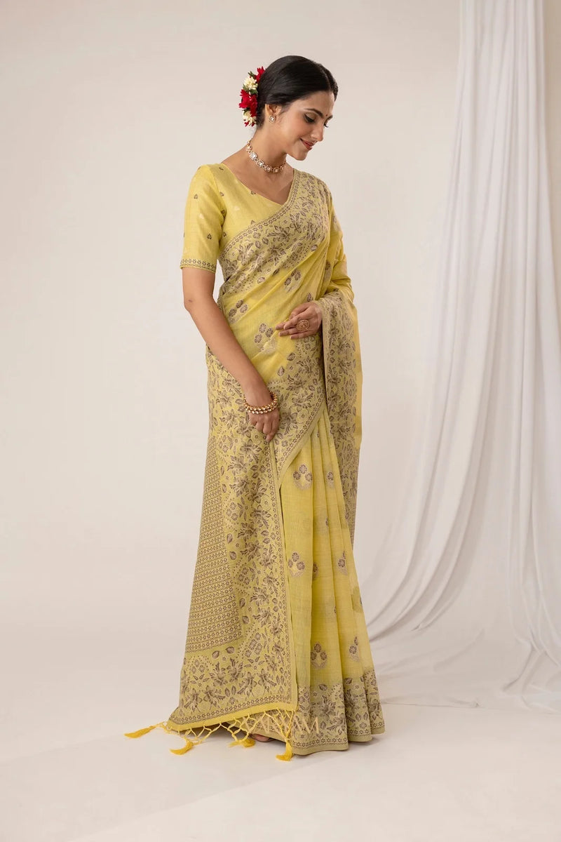 Sindoor Cotton Yellow Saree
