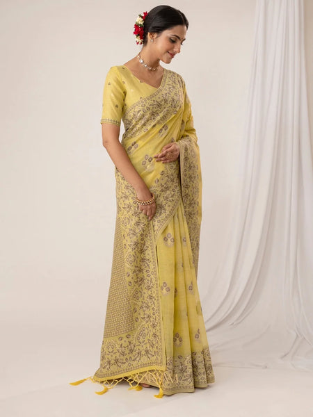 Sindoor Cotton Yellow Saree