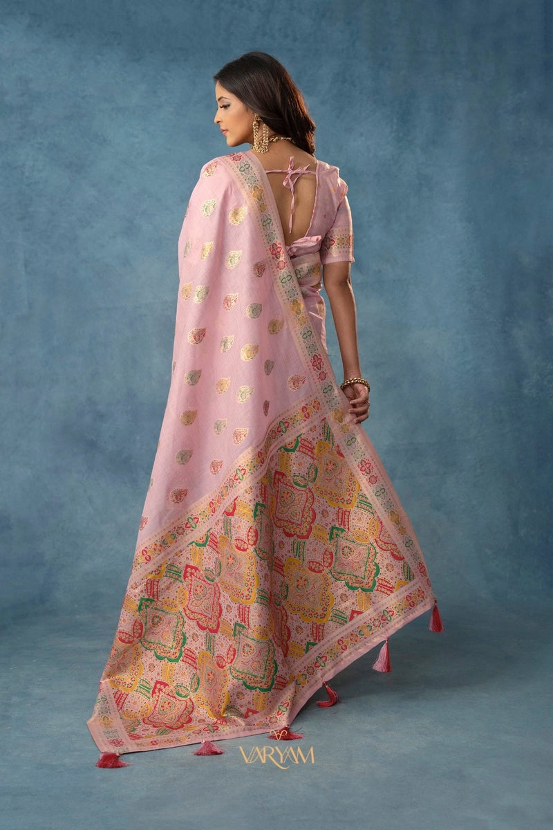 Meenakari Cotton Purple Saree