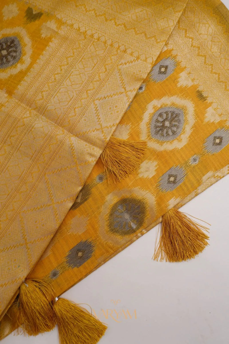 Ikkat Cotton Yellow Saree