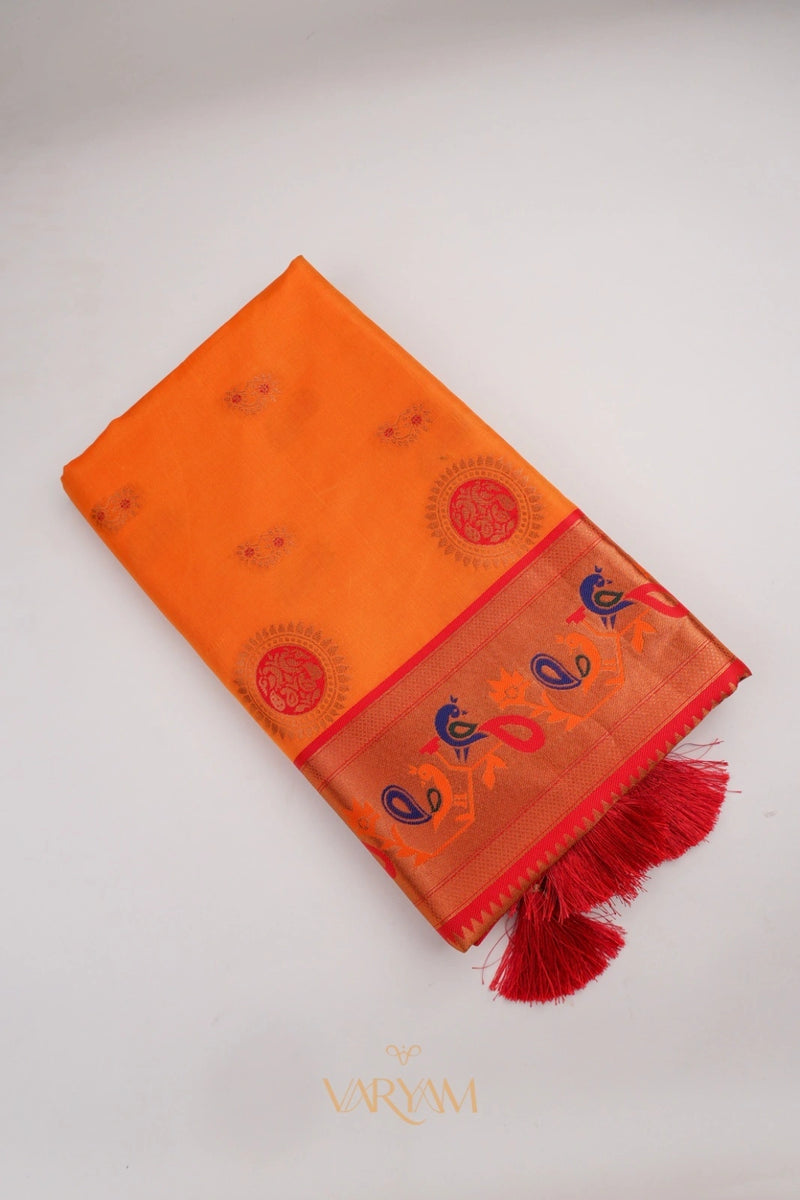 Satrangi Banarsi Orange Soft Silk Zari Saree