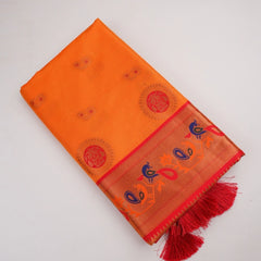 Satrangi Banarsi Orange Soft Silk Zari Saree