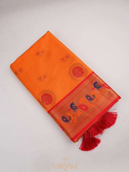 Satrangi Banarsi Orange Soft Silk Zari Saree