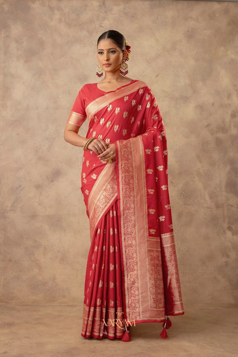 Zari Banarsi Silk Red Saree