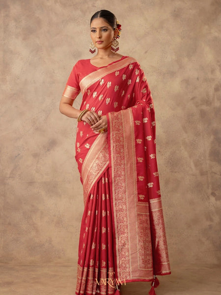 Zari Banarsi Silk Red Saree