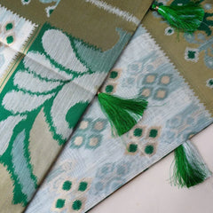 Patola Linen Cream Green Saree