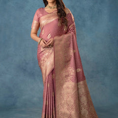 Strawberry Satin Silk Pink Saree