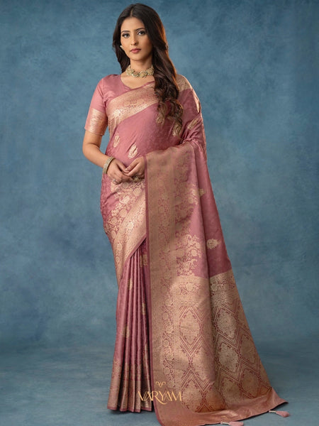 Strawberry Satin Silk Pink Saree