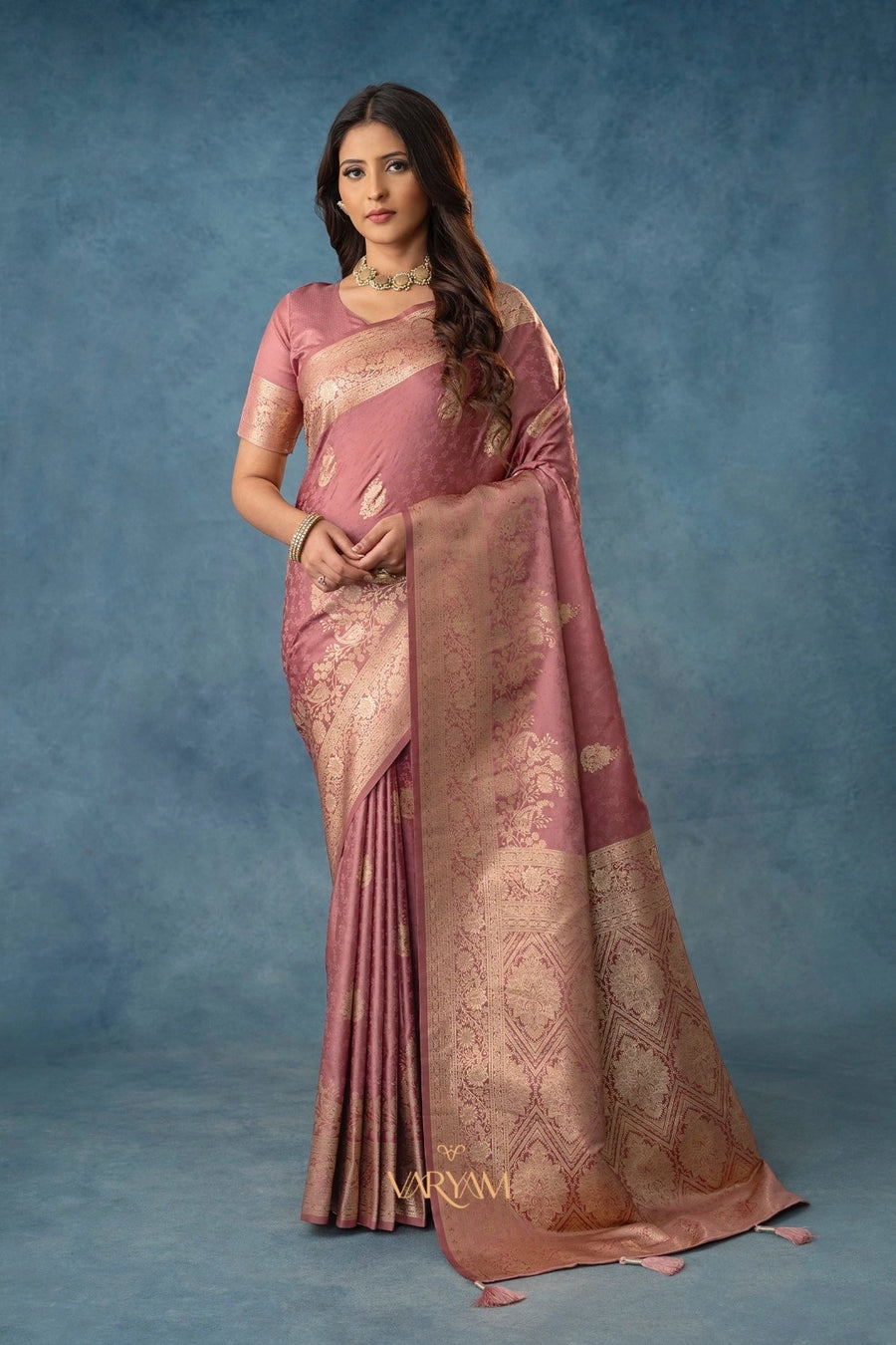Strawberry Satin Silk Pink Saree