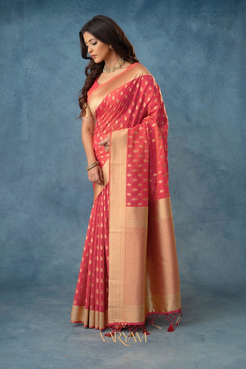 Fiona Silk Coral Red Saree