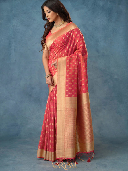 Fiona Silk Coral Red Saree