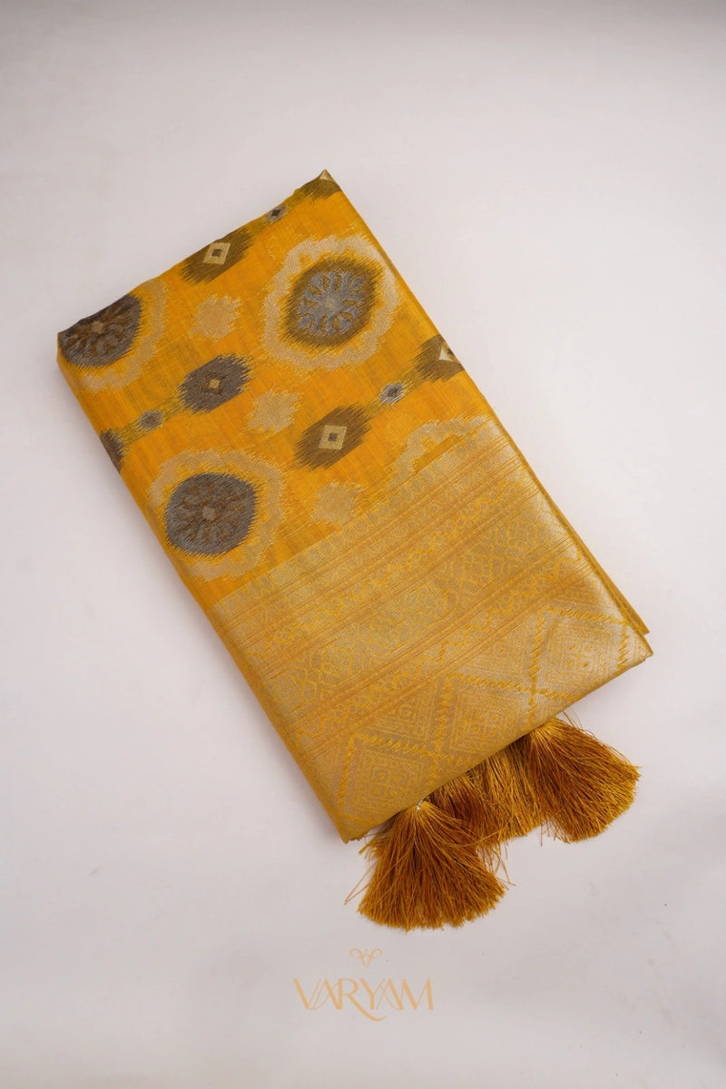 Ikkat Cotton Yellow Saree