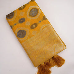 Ikkat Cotton Yellow Saree