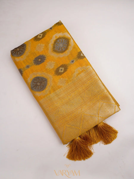 Ikkat Cotton Yellow Saree