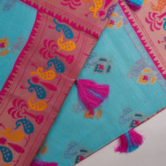 Kalista Linen Blue Saree