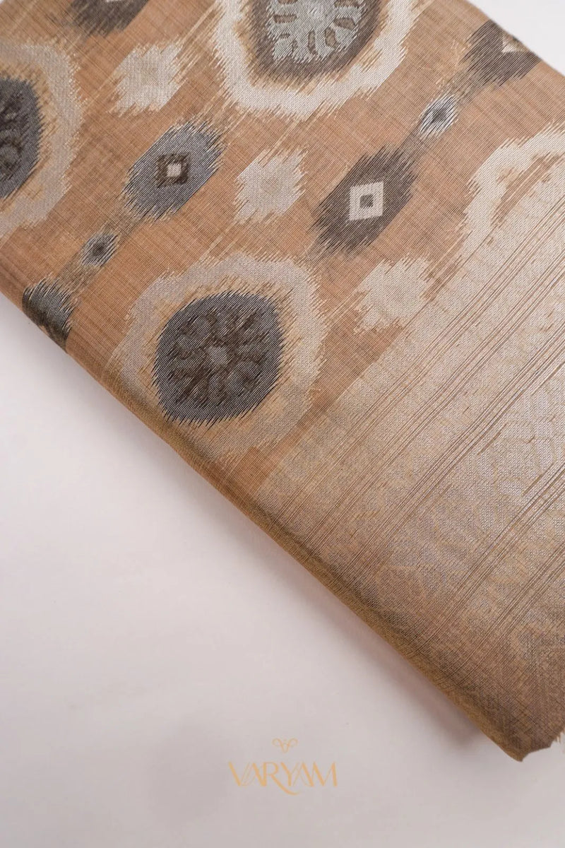 Ikkat Cotton Beige Brown Saree