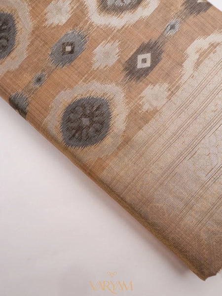 Ikkat Cotton Beige Brown Saree