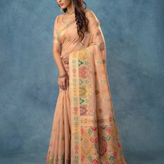 Meenakari Cotton Peach Saree