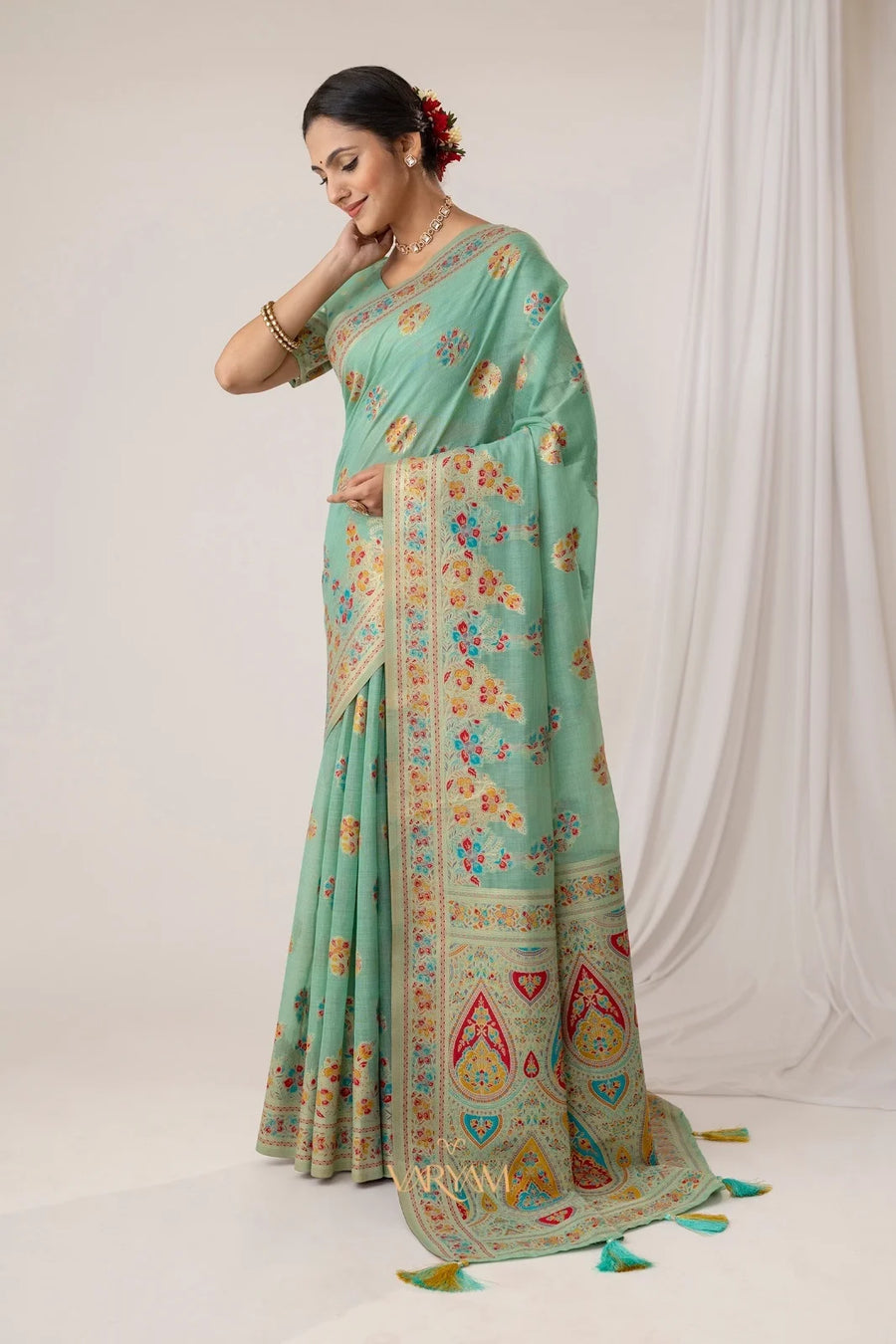 Mandira Cotton Mint Saree