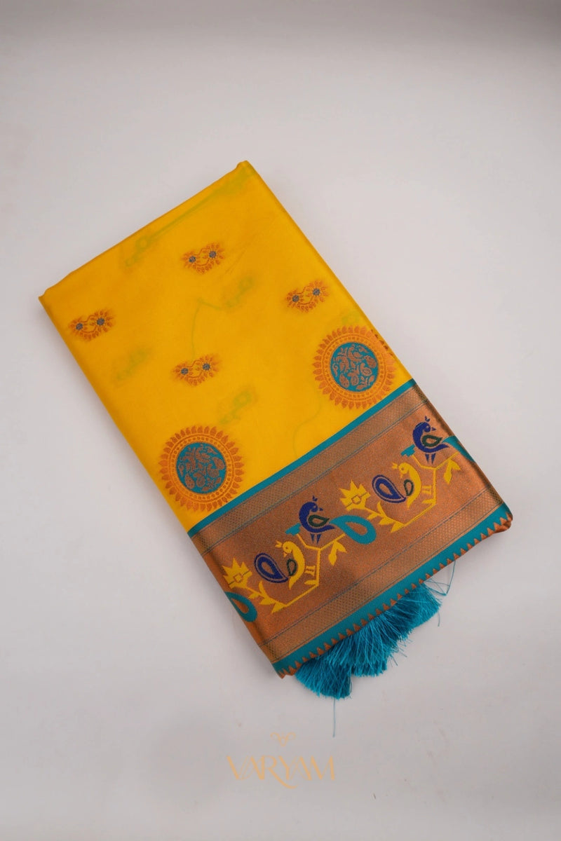 Satrangi Banarsi Yellow Soft Silk Zari Saree
