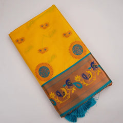 Satrangi Banarsi Yellow Soft Silk Zari Saree