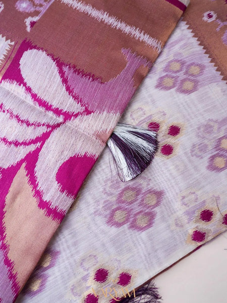 Patola Linen Cream Purple Saree