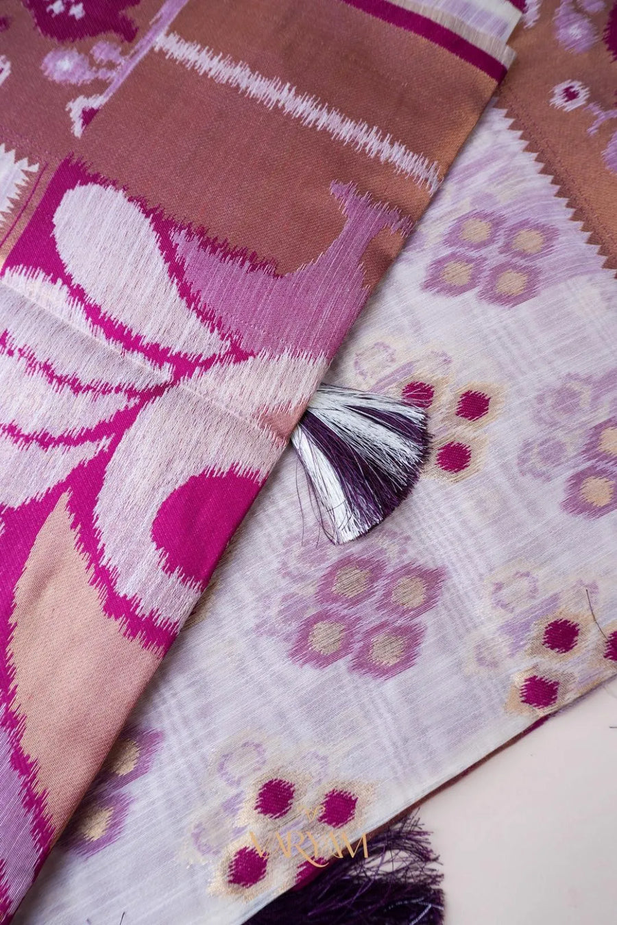 Patola Linen Cream Purple Saree