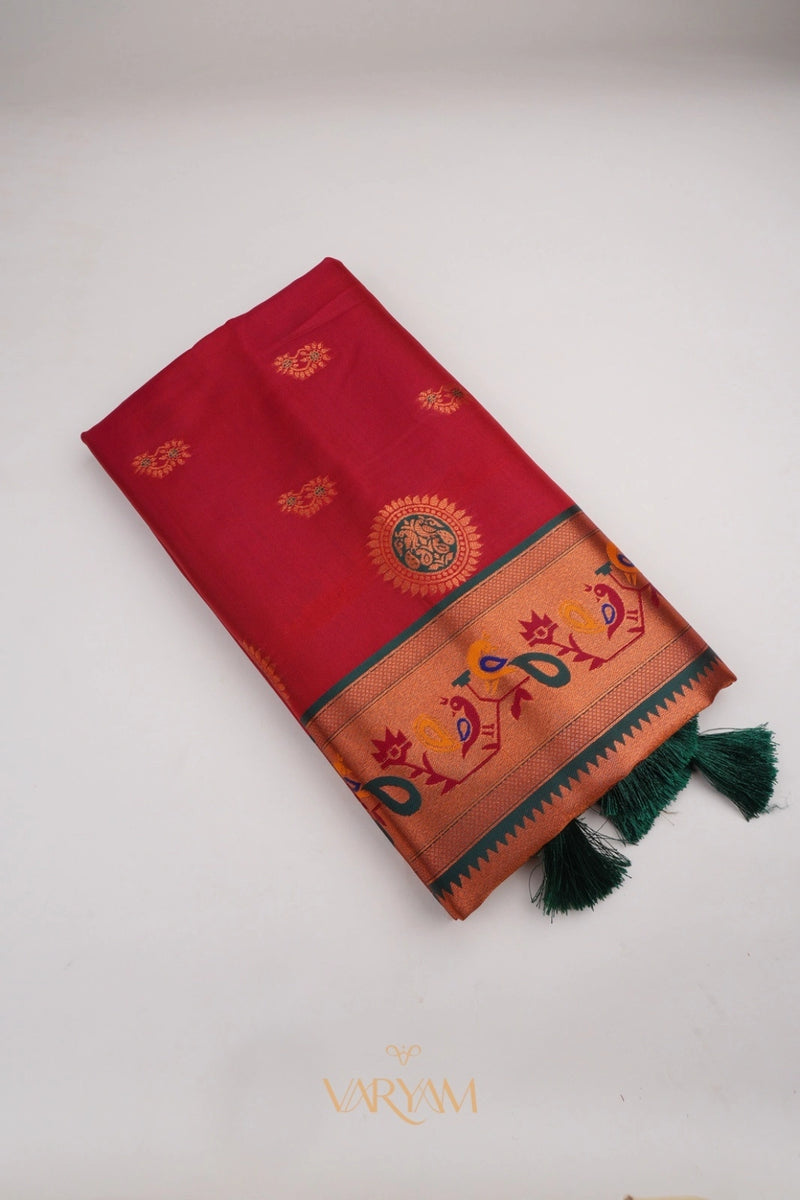 Satrangi Banarsi Red Soft Silk Zari Saree
