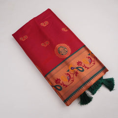 Satrangi Banarsi Red Soft Silk Zari Saree