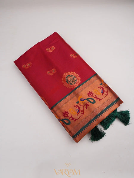 Satrangi Banarsi Red Soft Silk Zari Saree