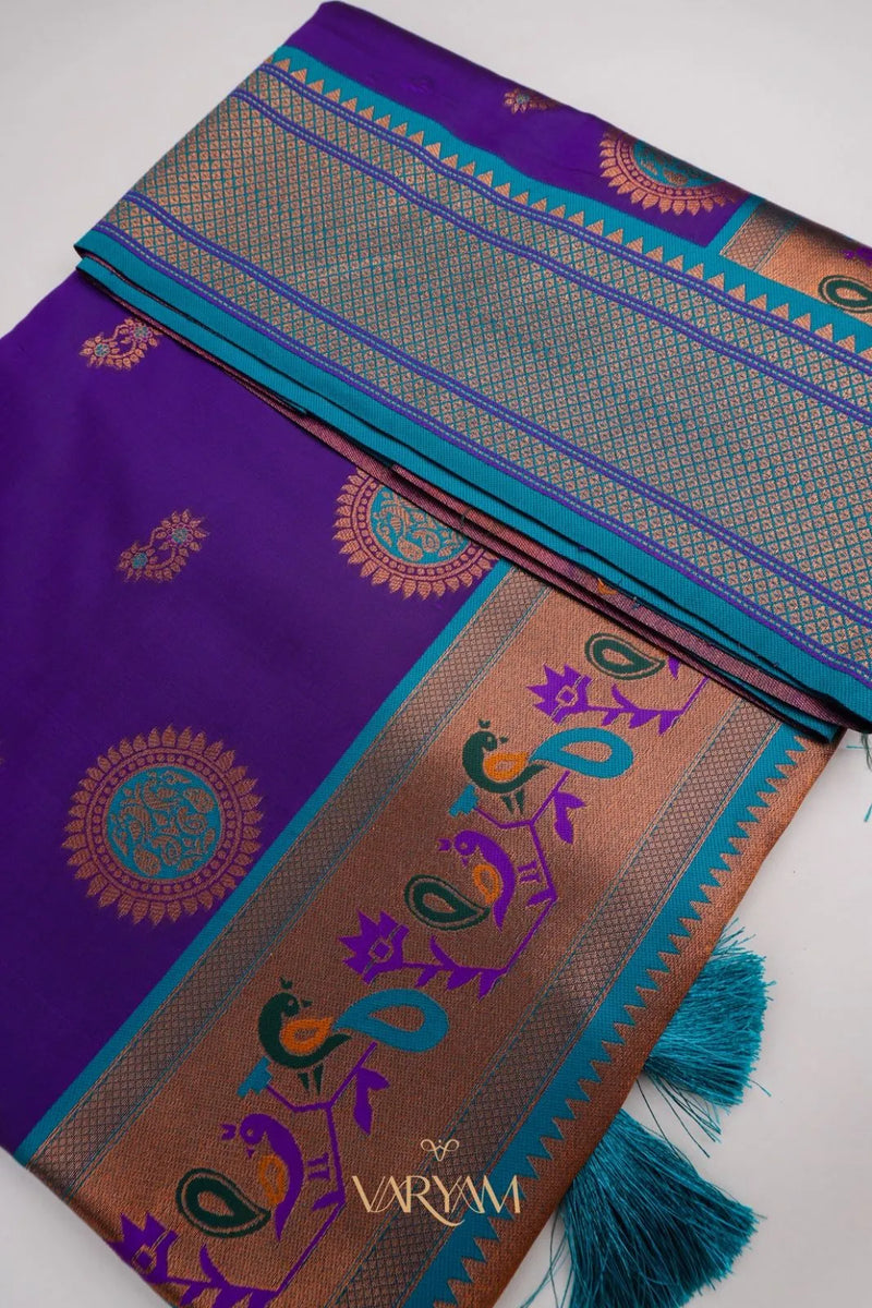 Satrangi Banarsi Purple Soft Silk Zari Saree