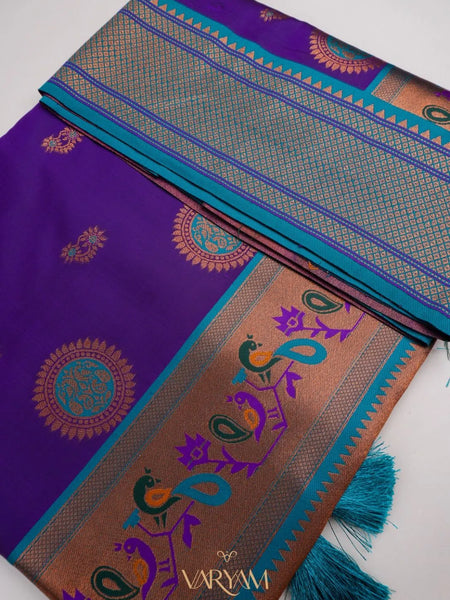 Satrangi Banarsi Purple Soft Silk Zari Saree