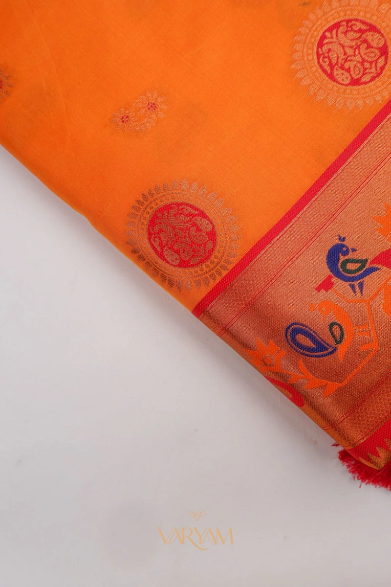 Satrangi Banarsi Orange Soft Silk Zari Saree