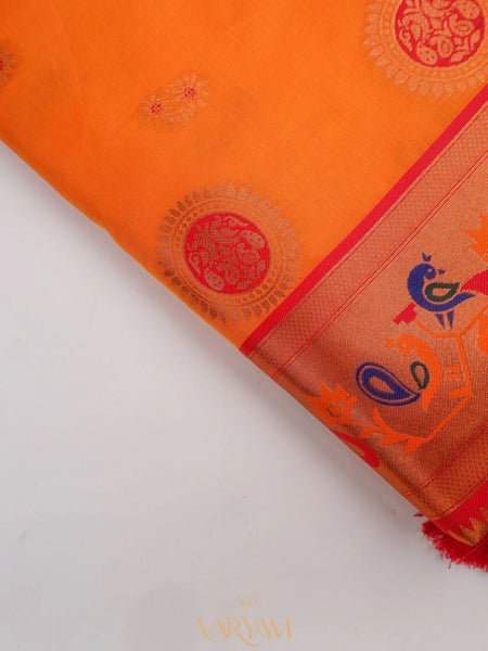Satrangi Banarsi Orange Soft Silk Zari Saree