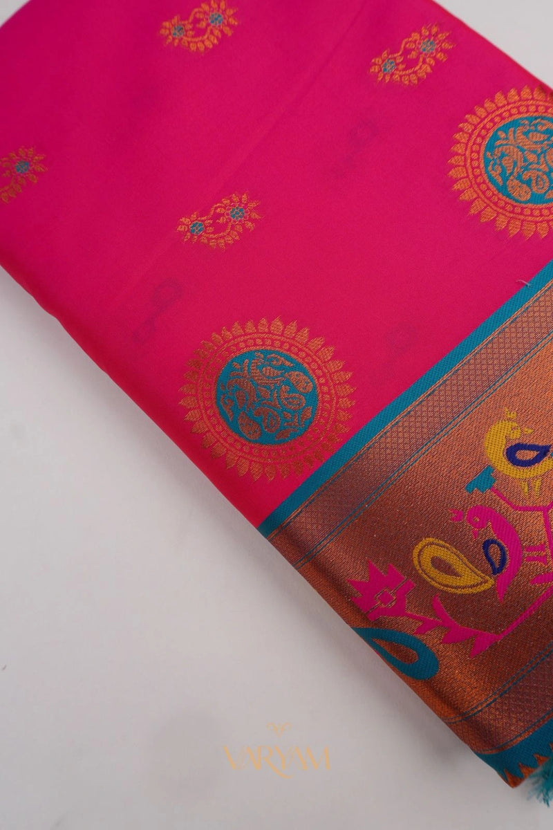 Satrangi Banarsi Pink Soft Silk Zari Saree